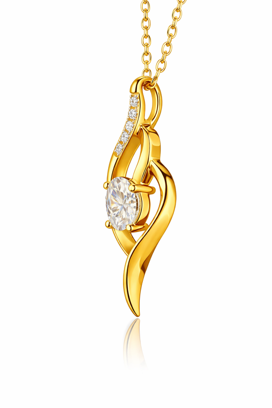 Mauli Jewels 1.06 Carat Lab Grown Diamond Pendant Necklace for Women in 10K White & Yellow Gold, Oval Cut & Round Cut Diamond Pendant with 18 Inch Gold Chain, EF Color VS1 Clarity