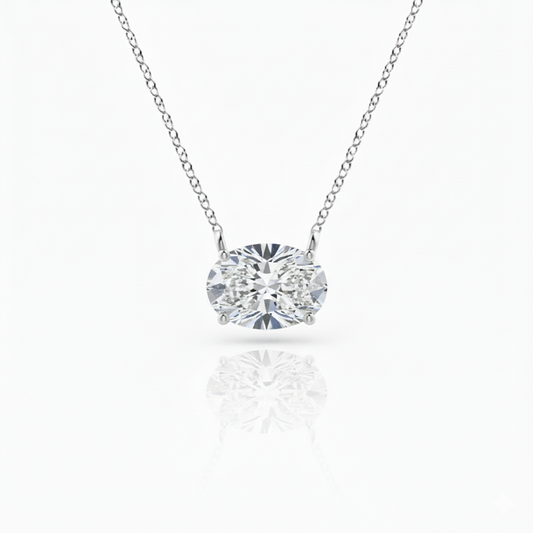 Mauli Jewels 14K Gold 0.80 Ct Lab Grown Oval Diamond Solitaire Pendant Necklace for Women, EF-VS1 Clarity, 7x5mm with Gold Cable Chain
