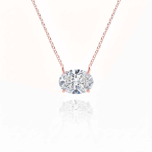 Mauli Jewels 14K Gold 0.80 Ct Lab Grown Oval Diamond Solitaire Pendant Necklace for Women, EF-VS1 Clarity, 7x5mm with Gold Cable Chain