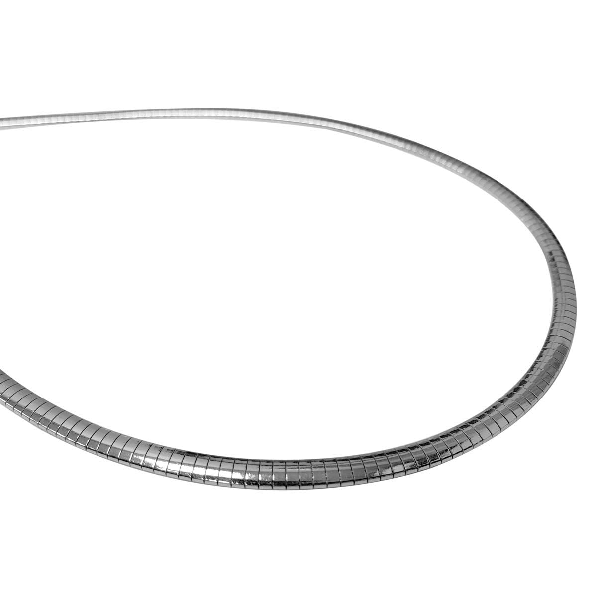 MauliJewels 4MM Italian Made/Omega Flat Chain/ 14K White Gold Plated Chain/ 925 Sterling Silver Necklace