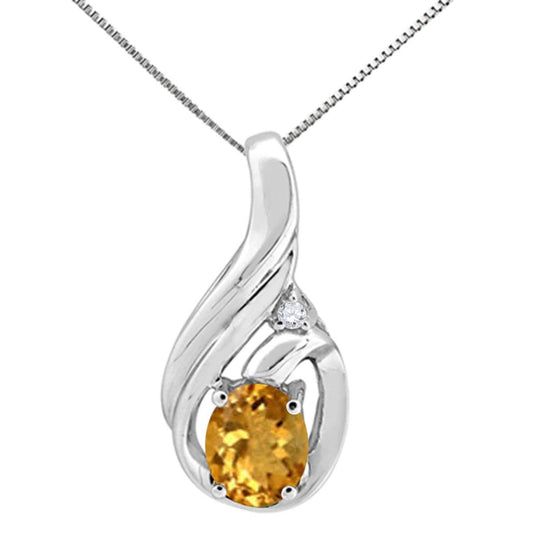 Mauli Jewels Engagement Necklace for Women 1.25 Carat Oval Shaped Citrine and Diamond Pendant 4-prong 10K White Gold Mauli Jewels