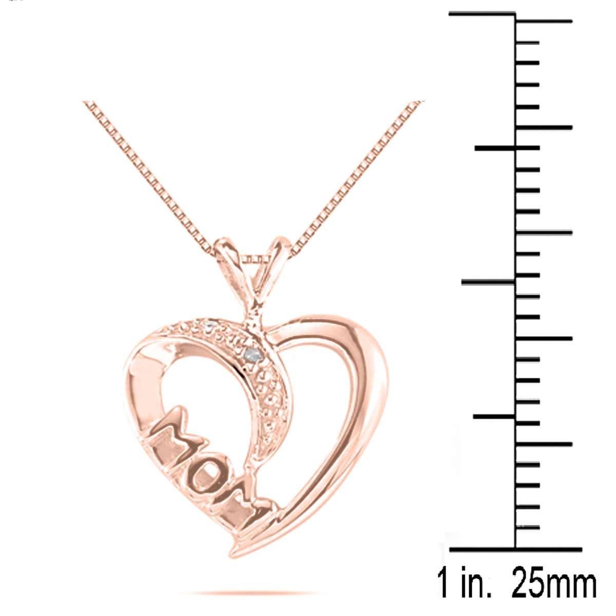 10K Rose White & Yellow Gold 0.005 Ct Natural Diamond MoM Heart Shape Pendant Necklace With 18" Box Chain