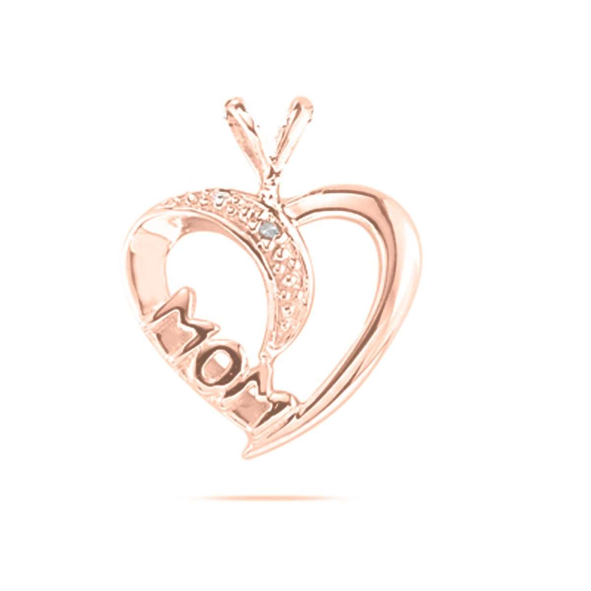 10K Rose White & Yellow Gold 0.005 Ct Natural Diamond MoM Heart Shape Pendant Necklace With 18" Box Chain