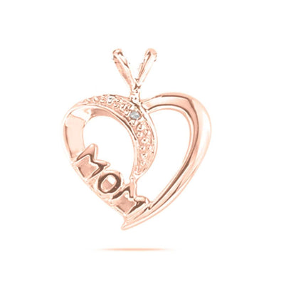 10K Rose White & Yellow Gold 0.005 Ct Natural Diamond MoM Heart Shape Pendant Necklace With 18" Box Chain