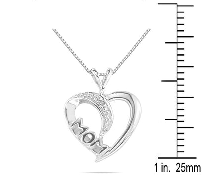 10K Rose White & Yellow Gold 0.005 Ct Natural Diamond MoM Heart Shape Pendant Necklace With 18" Box Chain