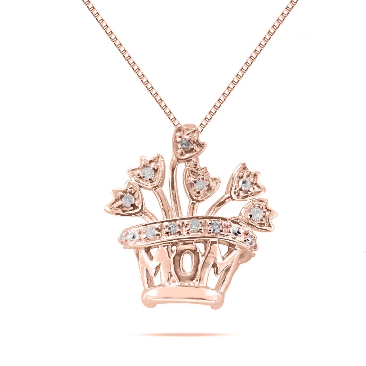 0.10 Carat Natural Diamond Mothers Day Gift Pendant Necklace In 10K Rose White & Yellow Gold Comes With Box Chain