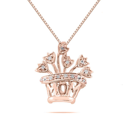 0.10 Carat Natural Diamond Mothers Day Gift Pendant Necklace In 10K Rose White & Yellow Gold Comes With Box Chain