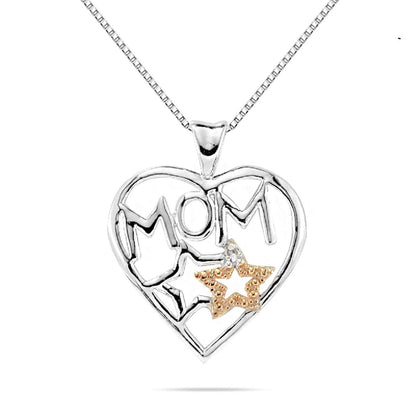 0.005 Carat Heart-Shaped Diamond Mom Pendant Necklace in 10K White & Yellow Gold