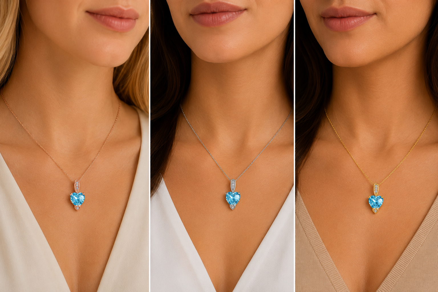MauliJewels 1.18 Carat Heart Shape Gemstone and Lab Grown Diamond Pendant Necklace for Women in 10K White and Yellow Gold with 18 Inch Gold Plated Chain - Mauli Jewels