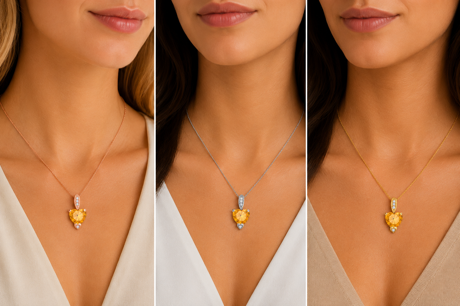 MauliJewels 1.18 Carat Heart Shape Gemstone and Lab Grown Diamond Pendant Necklace for Women in 10K White and Yellow Gold with 18 Inch Gold Plated Chain - Mauli Jewels