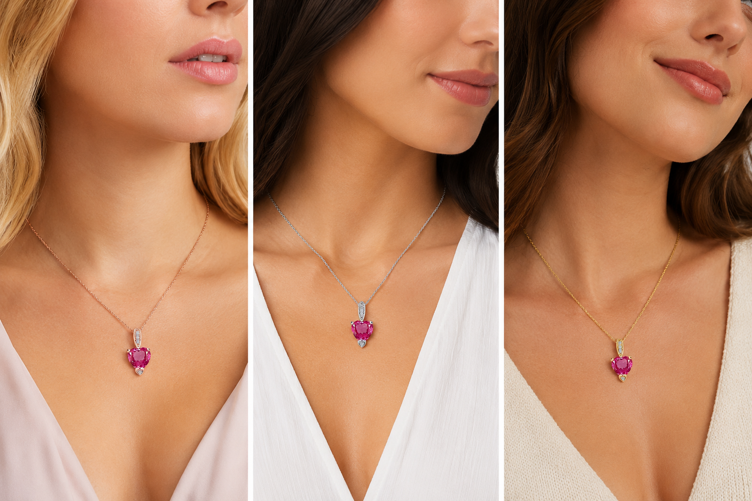 MauliJewels 1.18 Carat Heart Shape Gemstone and Lab Grown Diamond Pendant Necklace for Women in 10K White and Yellow Gold with 18 Inch Gold Plated Chain - Mauli Jewels
