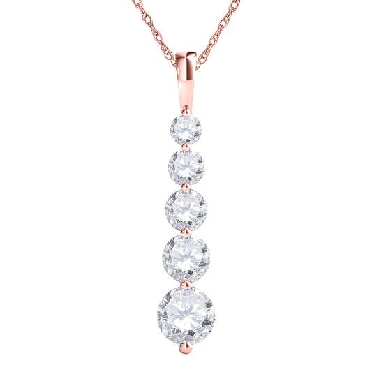 MauliJewels 1/2 Carat Lab Grown Diamond Five Stone Teardrop Pendant Necklace for Women, Round Diamonds H-I SI1 – 14K Rose, White & Yellow Gold – 18" Box Chain