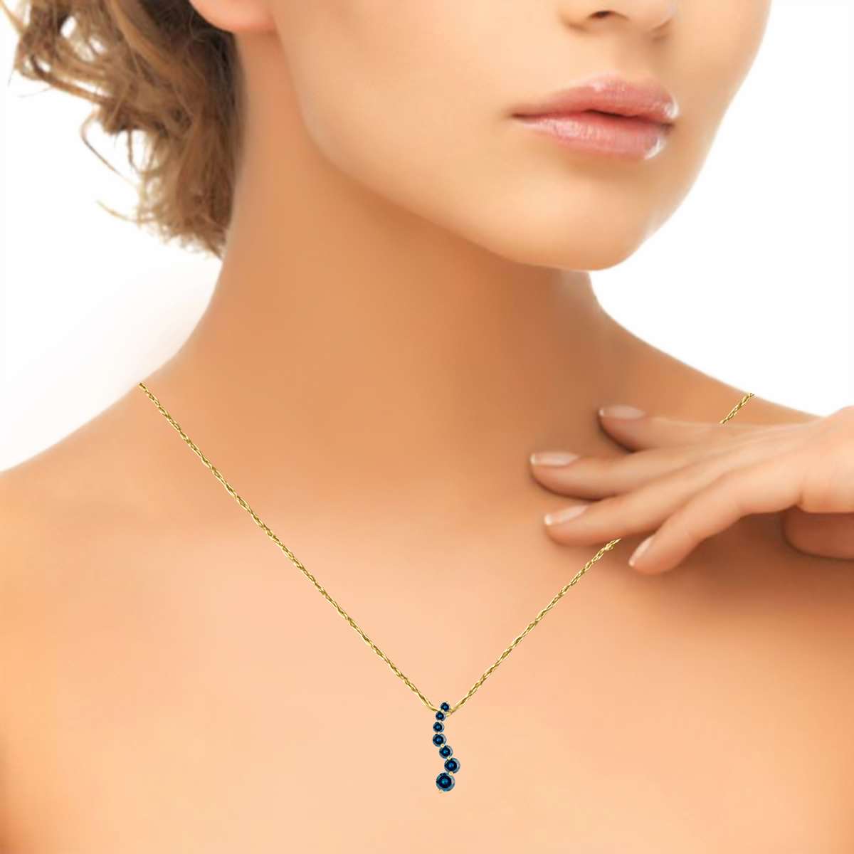 1.00 Carat Natural Blue Diamond 7 Stone Journey Pendant Necklace For Women In 14K Rose White & Yellow Gold With 18" Box Chain