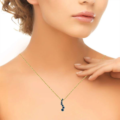 1.00 Carat Natural Blue Diamond 7 Stone Journey Pendant Necklace For Women In 14K Rose White & Yellow Gold With 18" Box Chain