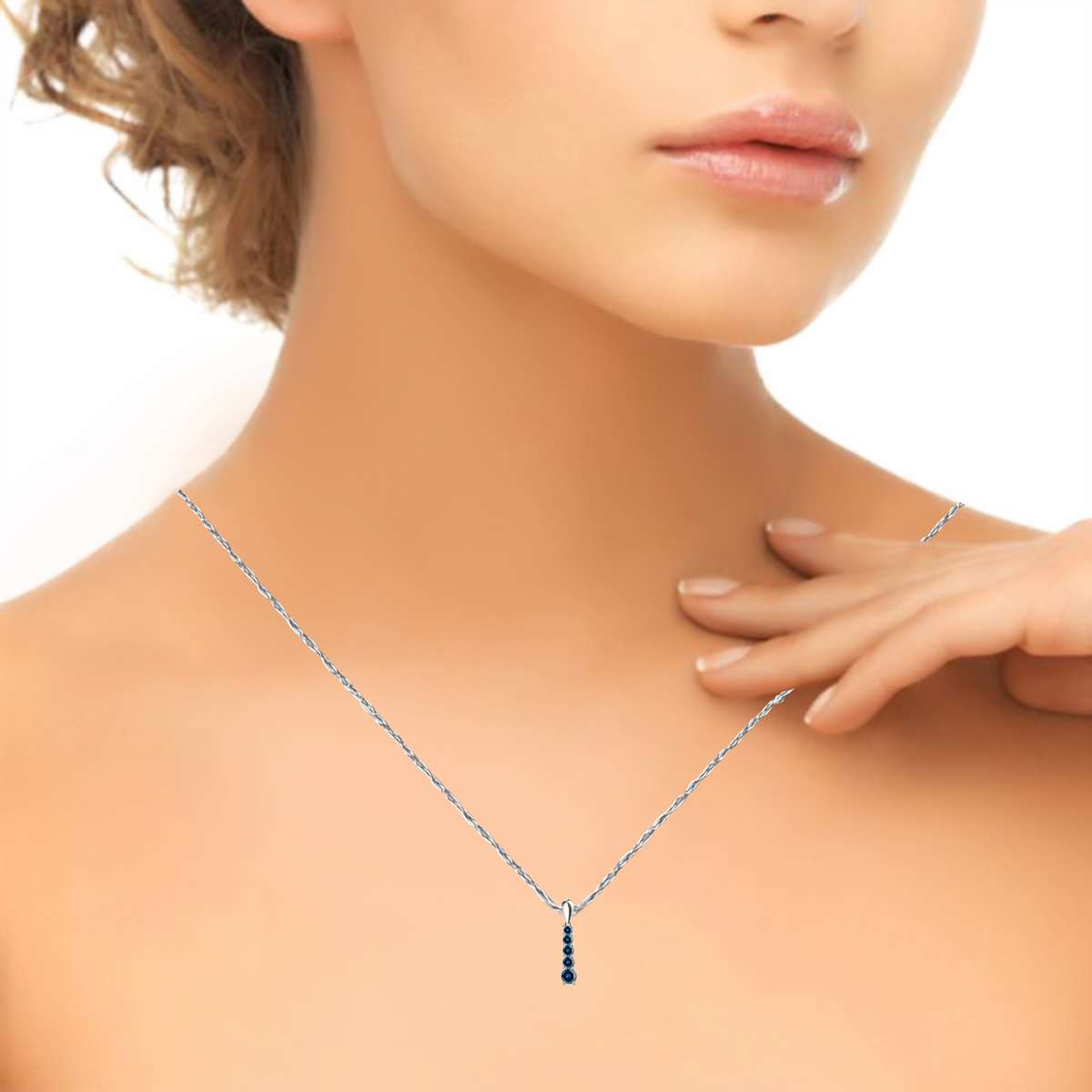 0.50 Carat Natural Blue Diamond Journey Pendant Necklace For Women In 14K Solid Rose White Yellow Gold With 18" Box Chain