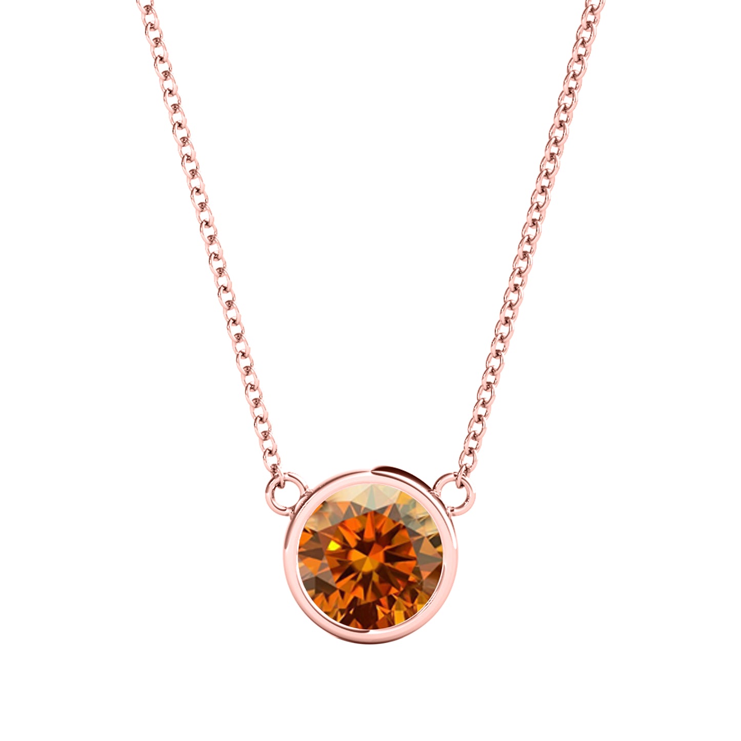 Mauli Jewels 10K Gold Round Orange Moissanite Bezel-Set Pendant Necklace for Women, 1.20 CTW, D-VS1/VS2 Clarity with 18inch Silver Cable Chain