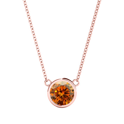 Mauli Jewels 10K Gold Round Orange Moissanite Bezel-Set Pendant Necklace for Women, 1.20 CTW, D-VS1/VS2 Clarity with 18inch Silver Cable Chain