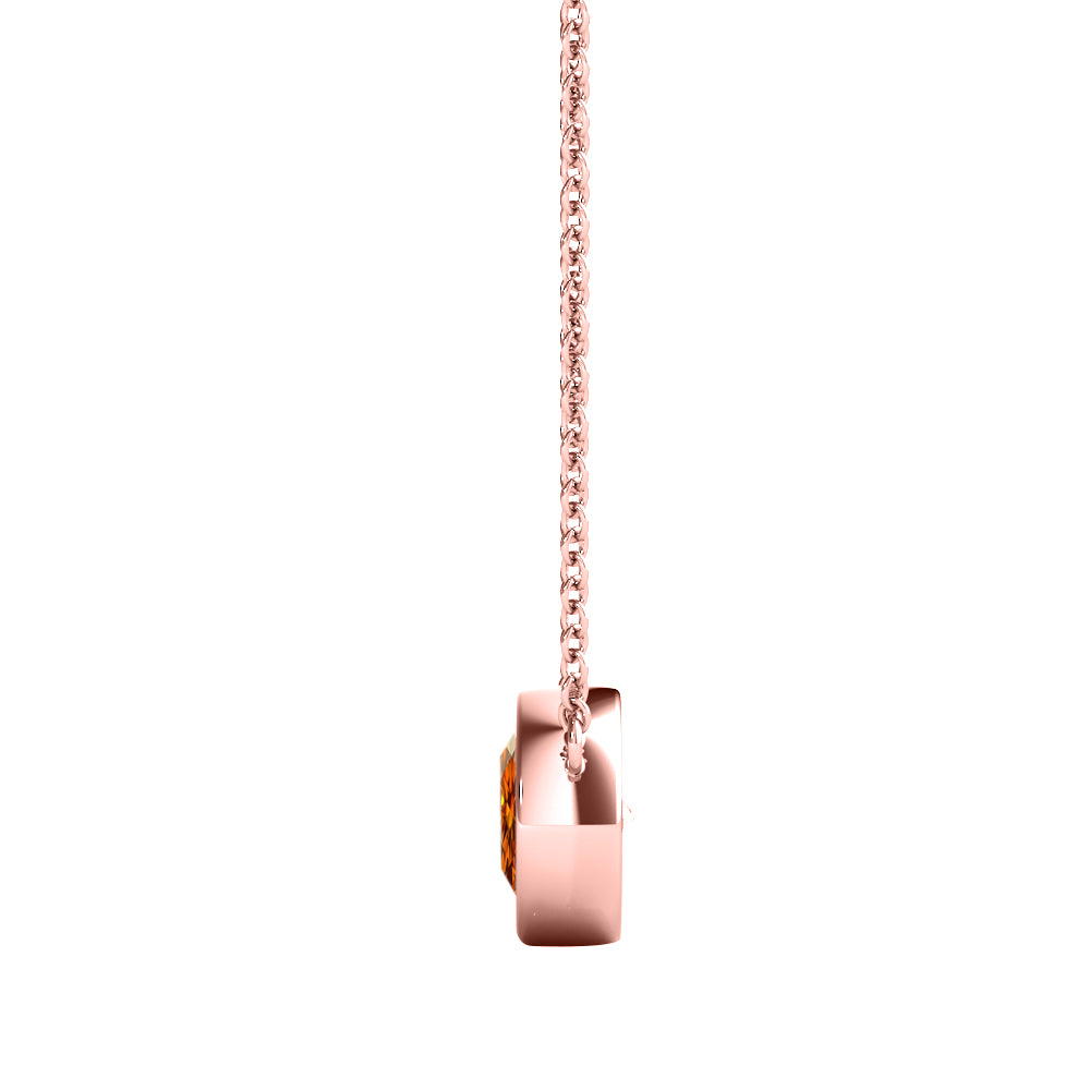 Mauli Jewels 10K Gold Round Orange Moissanite Bezel-Set Pendant Necklace for Women, 1.20 CTW, D-VS1/VS2 Clarity with 18inch Silver Cable Chain