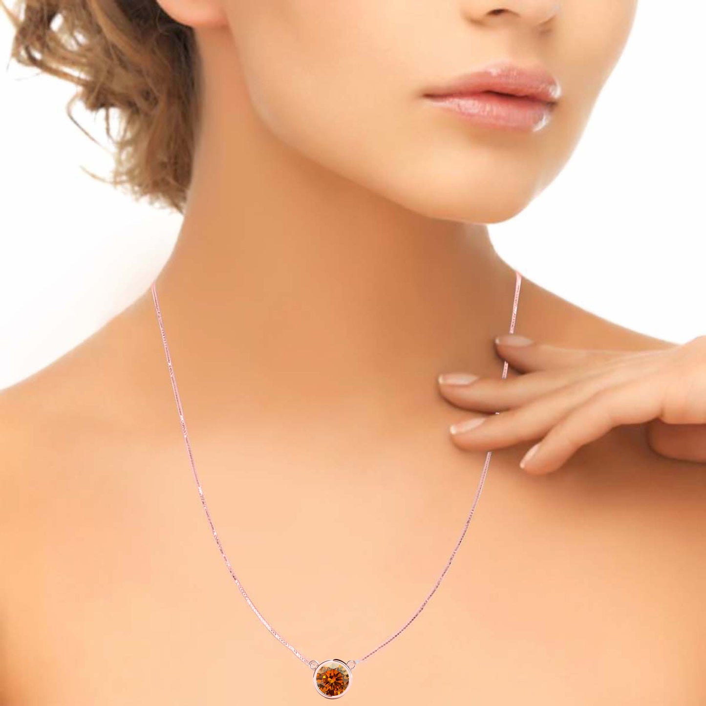 Mauli Jewels 10K Gold Round Orange Moissanite Bezel-Set Pendant Necklace for Women, 1.20 CTW, D-VS1/VS2 Clarity with 18inch Silver Cable Chain