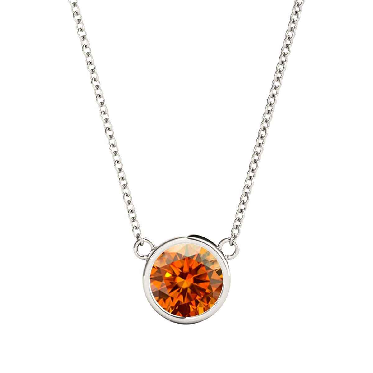 Mauli Jewels 10K Gold Round Orange Moissanite Bezel-Set Pendant Necklace for Women, 1.20 CTW, D-VS1/VS2 Clarity with 18inch Silver Cable Chain