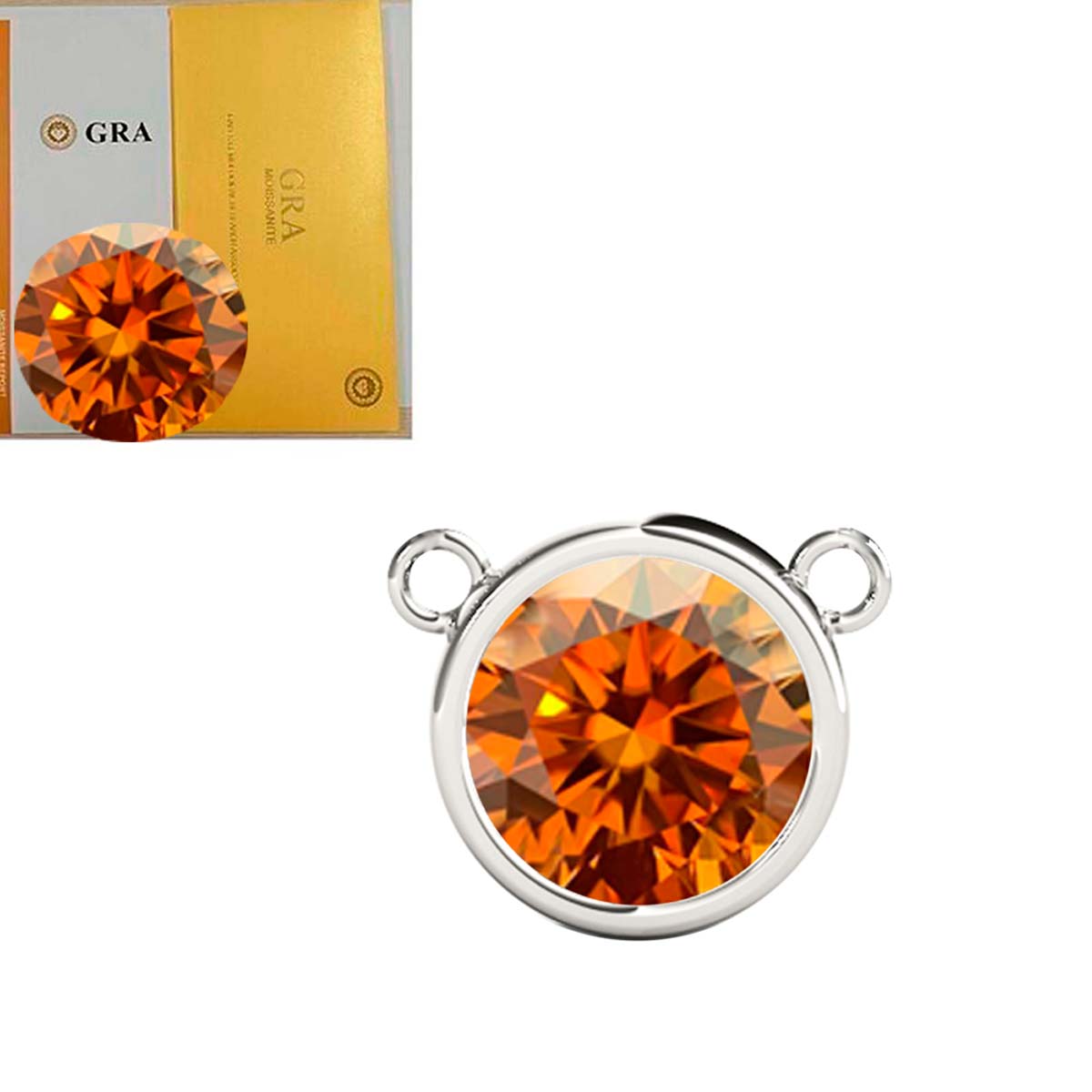 Mauli Jewels 10K Gold Round Orange Moissanite Bezel-Set Pendant Necklace for Women, 1.20 CTW, D-VS1/VS2 Clarity with 18inch Silver Cable Chain