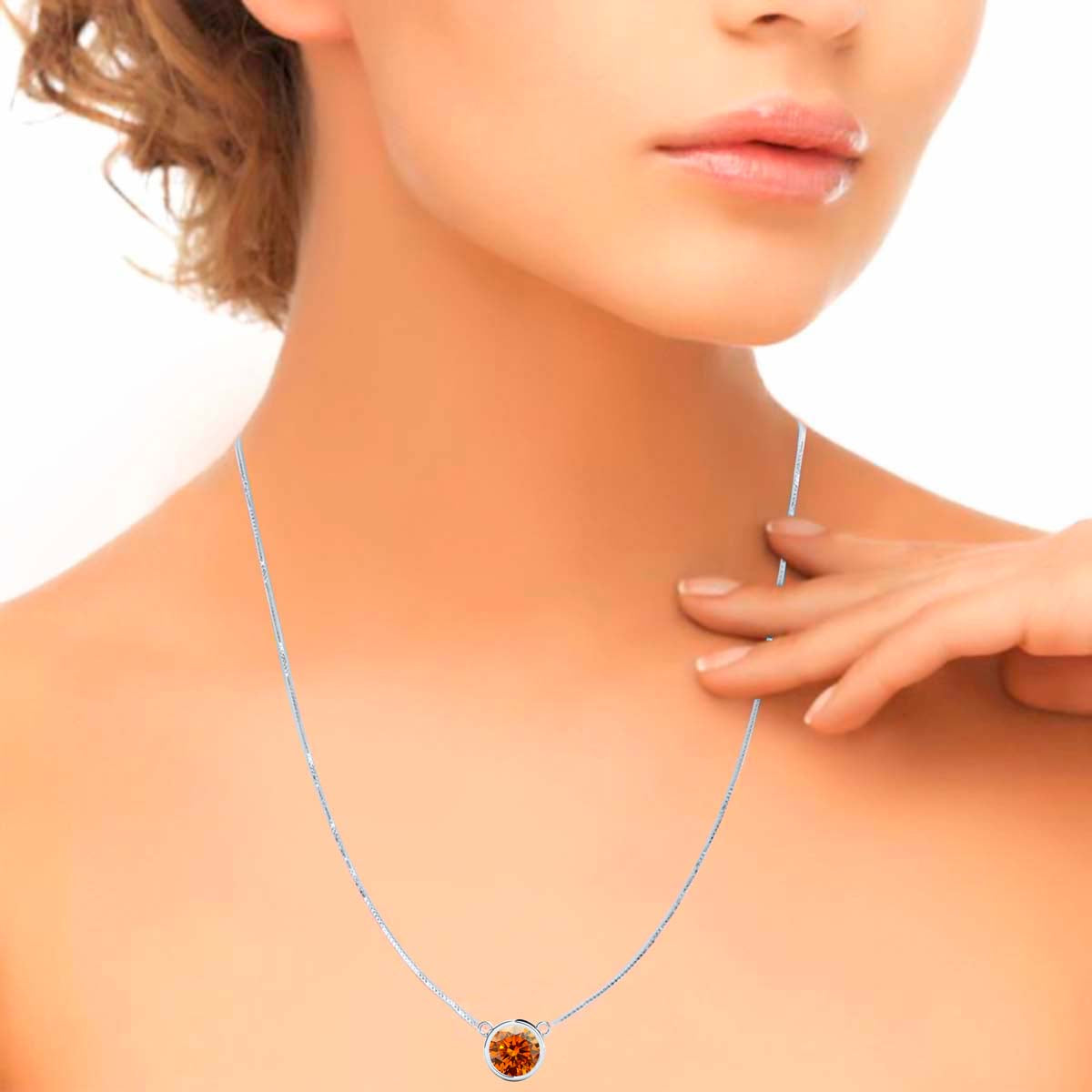 Mauli Jewels 10K Gold Round Orange Moissanite Bezel-Set Pendant Necklace for Women, 1.20 CTW, D-VS1/VS2 Clarity with 18inch Silver Cable Chain