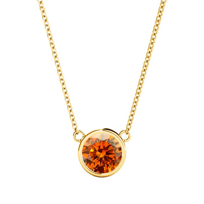 Mauli Jewels 10K Gold Round Orange Moissanite Bezel-Set Pendant Necklace for Women, 1.20 CTW, D-VS1/VS2 Clarity with 18inch Silver Cable Chain