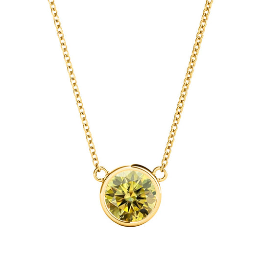 Mauli Jewels 10K Gold Round Yellow Moissanite Bezel-Set Pendant Necklace for Women, 1.20 CTW, D-VS1/VS2 Clarity with 18inch Silver Cable Chain