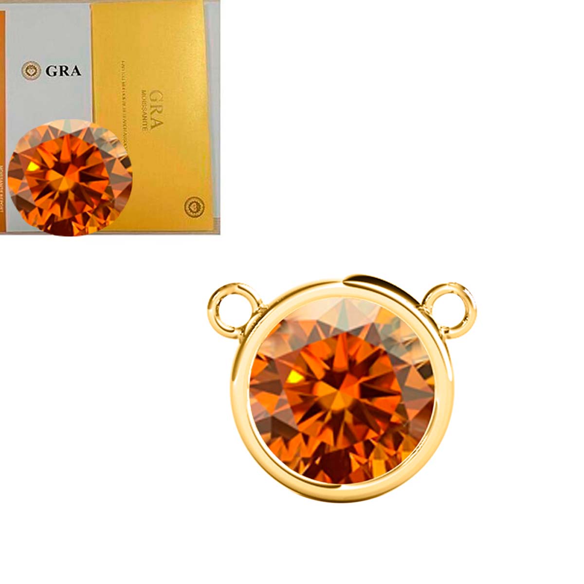 Mauli Jewels 10K Gold Round Orange Moissanite Bezel-Set Pendant Necklace for Women, 1.20 CTW, D-VS1/VS2 Clarity with 18inch Silver Cable Chain