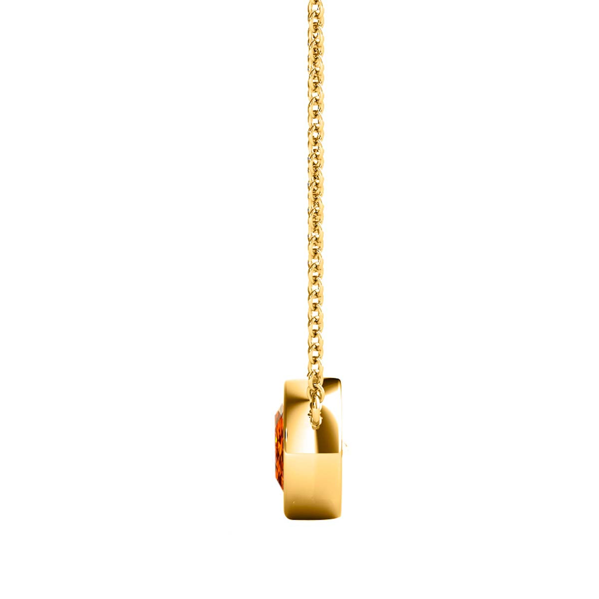 Mauli Jewels 10K Gold Round Orange Moissanite Bezel-Set Pendant Necklace for Women, 1.20 CTW, D-VS1/VS2 Clarity with 18inch Silver Cable Chain