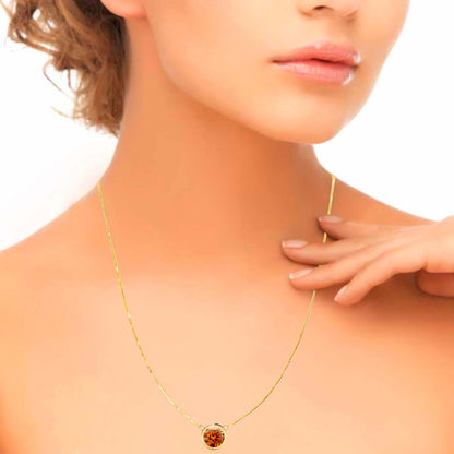 Mauli Jewels 10K Gold Round Orange Moissanite Bezel-Set Pendant Necklace for Women, 1.20 CTW, D-VS1/VS2 Clarity with 18inch Silver Cable Chain