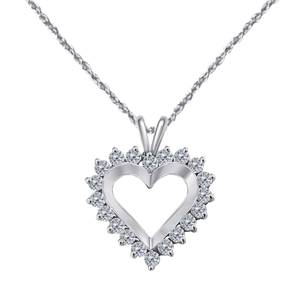 1.00 Carat Prong Set Natural Diamond Heart Shape Pendant Necklace In 14K White Rose & Yellow Gold With 18" Chain Mauli Jewels