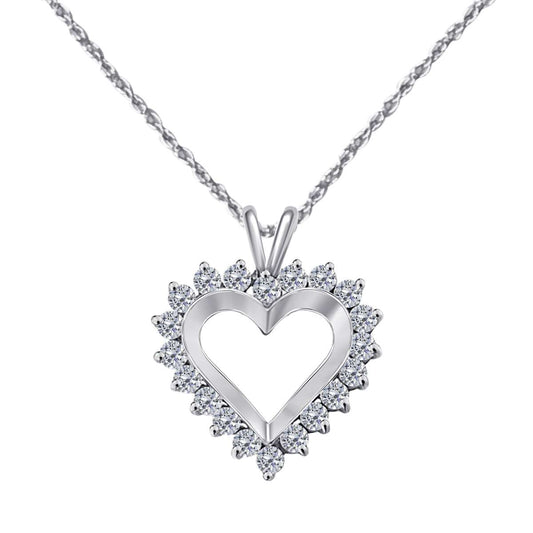 1.00 Carat Prong Set Natural Diamond Heart Shape Pendant Necklace In 14K White Rose & Yellow Gold With 18" Chain