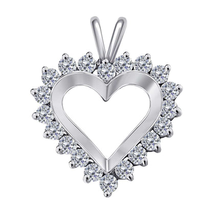 1.00 Carat Prong Set Natural Diamond Heart Shape Pendant Necklace In 14K White Rose & Yellow Gold With 18" Chain