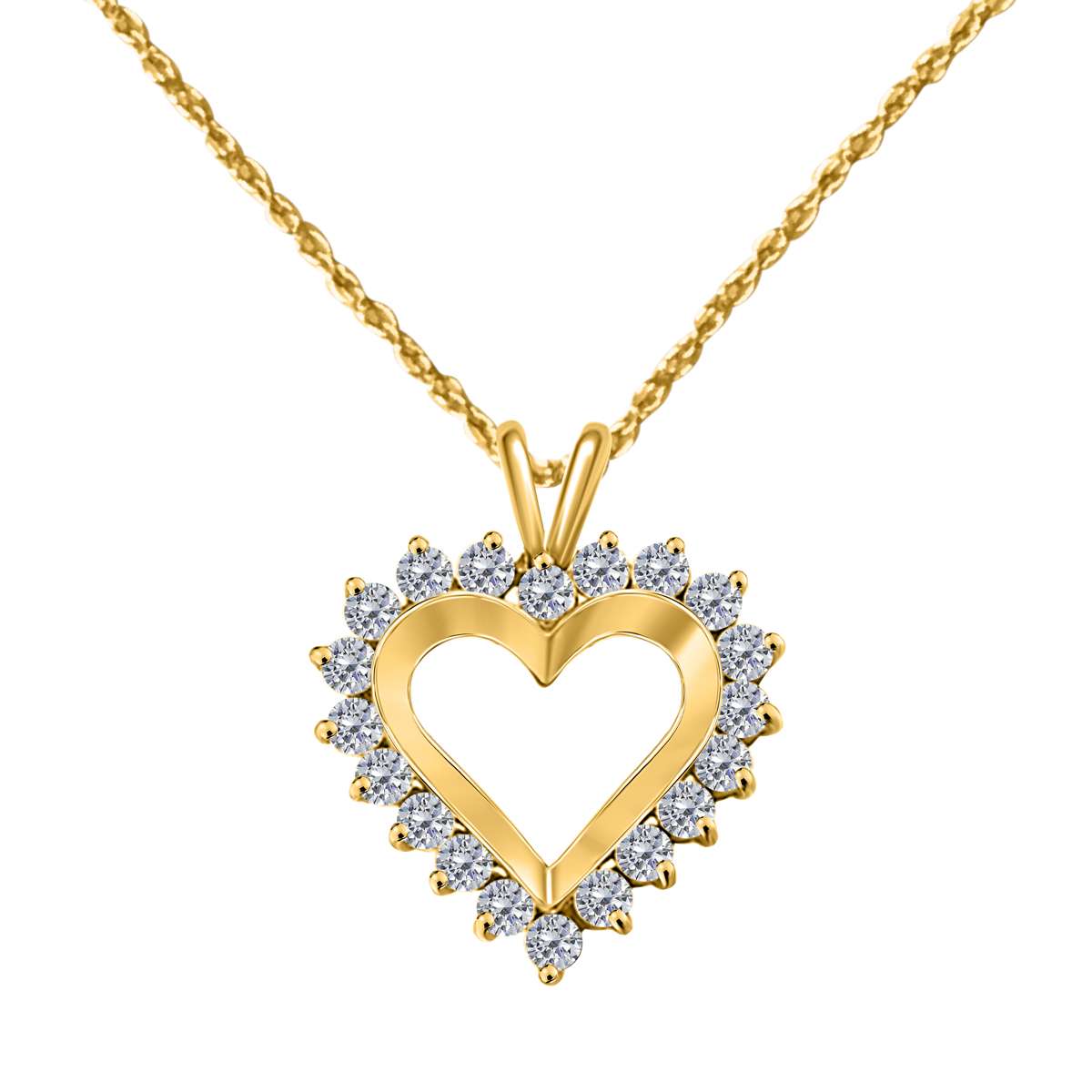 1.00 Carat Prong Set Natural Diamond Heart Shape Pendant Necklace In 14K White Rose & Yellow Gold With 18" Chain