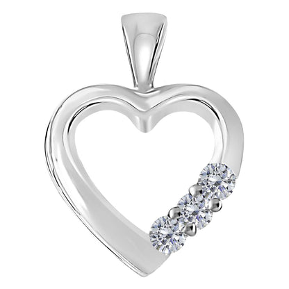 0.20 Carat Natural Diamond 3 Stone Heart Shape Pendant Necklace In 10K Rose White & Yellow Gold With 18" Chain