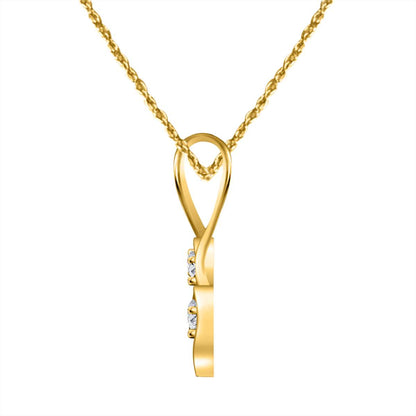 0.10 Carat Two Stone Double Heart Shape Necklace Pendant In 10K White Rose & Yellow Gold With 18" Chain