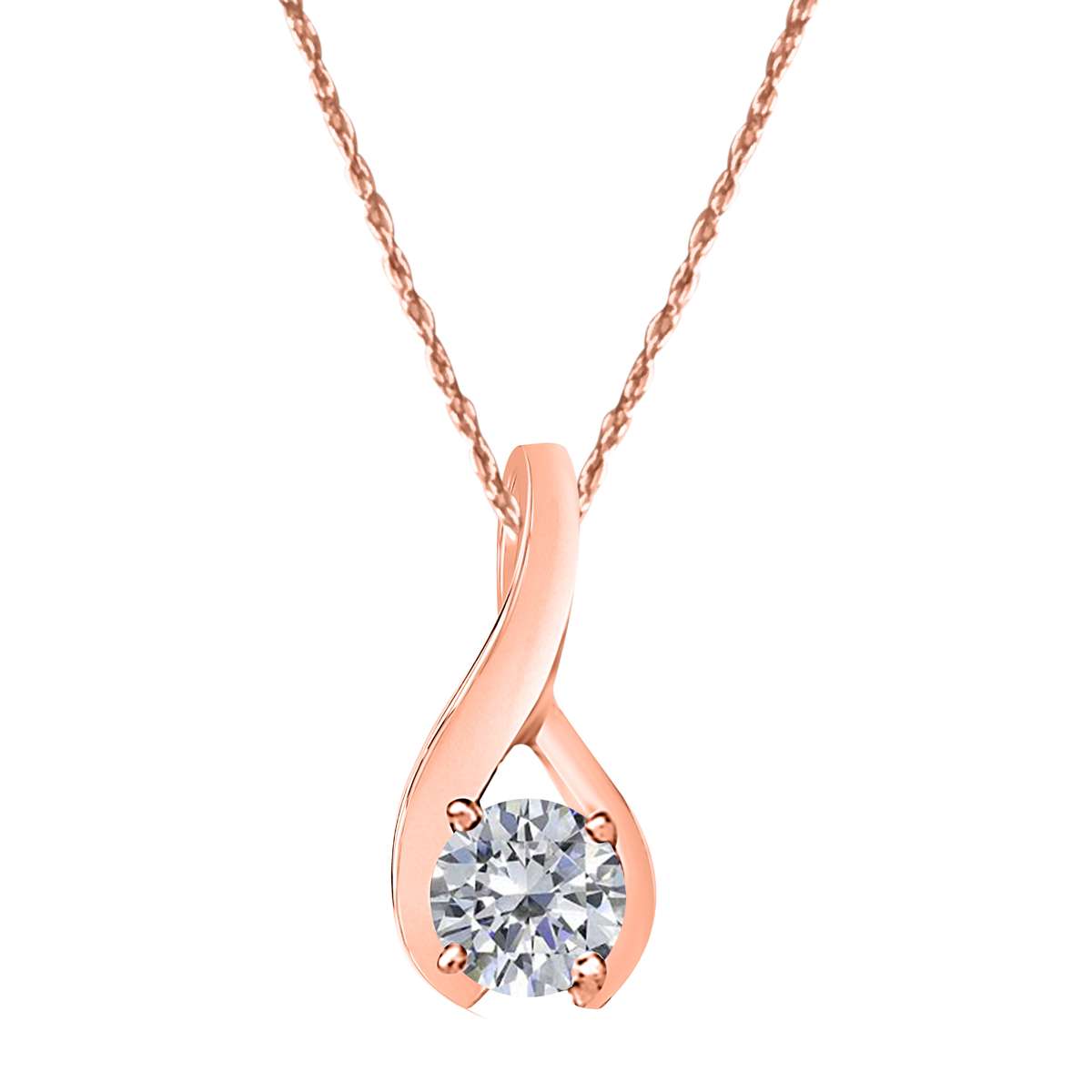 1/2 Carat Round Prong Set Diamond Pendant Necklace For Women In 14K Rose White & Yellow Gold With 18" Chain