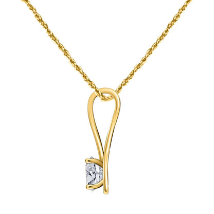 1/2 Carat Round Prong Set Diamond Pendant Necklace For Women In 14K Rose White & Yellow Gold With 18" Chain