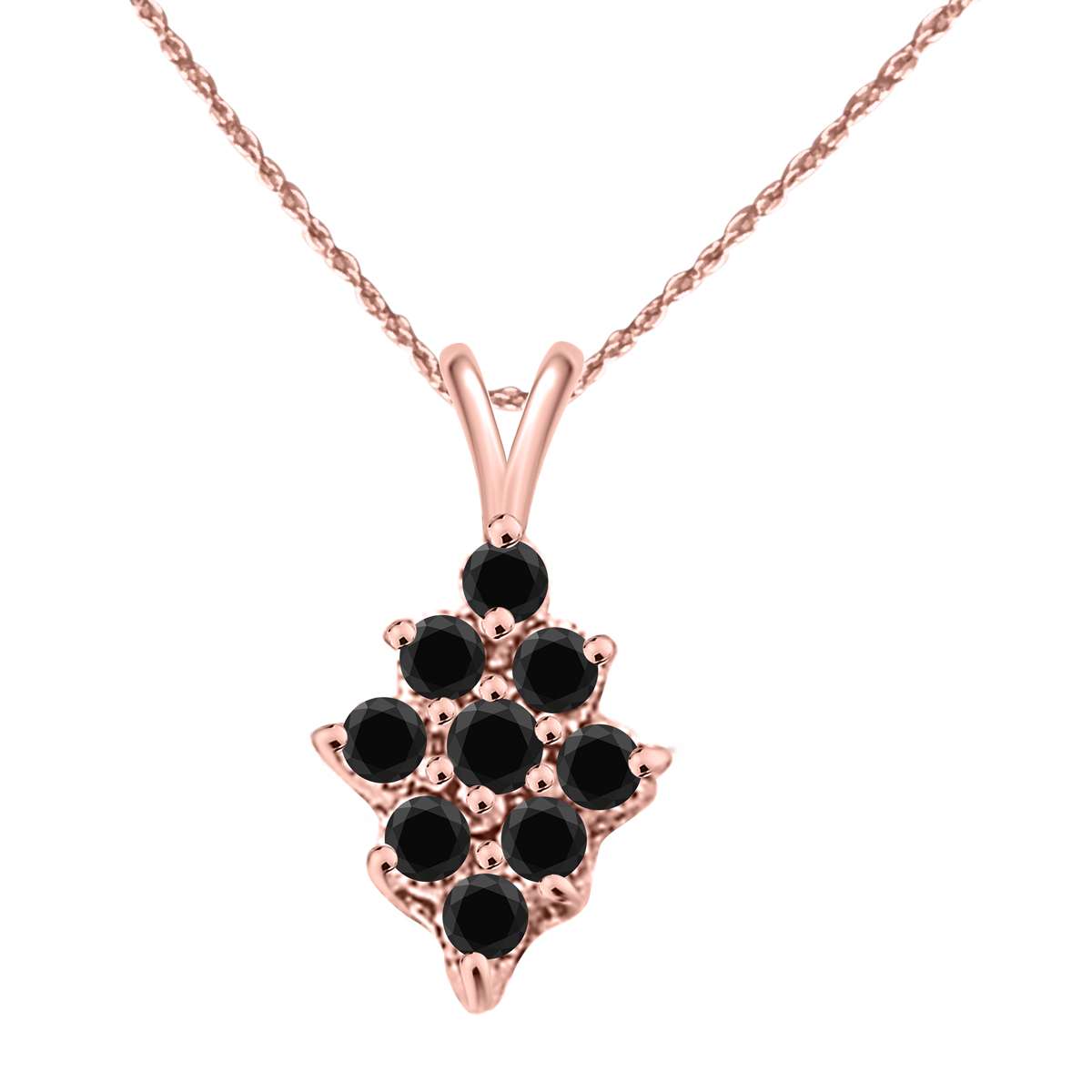 0.50 Carat Black Diamond Pendant Necklace For Women In 10K Rose White & Yellow Gold With 18" Gold Plated Box Chain