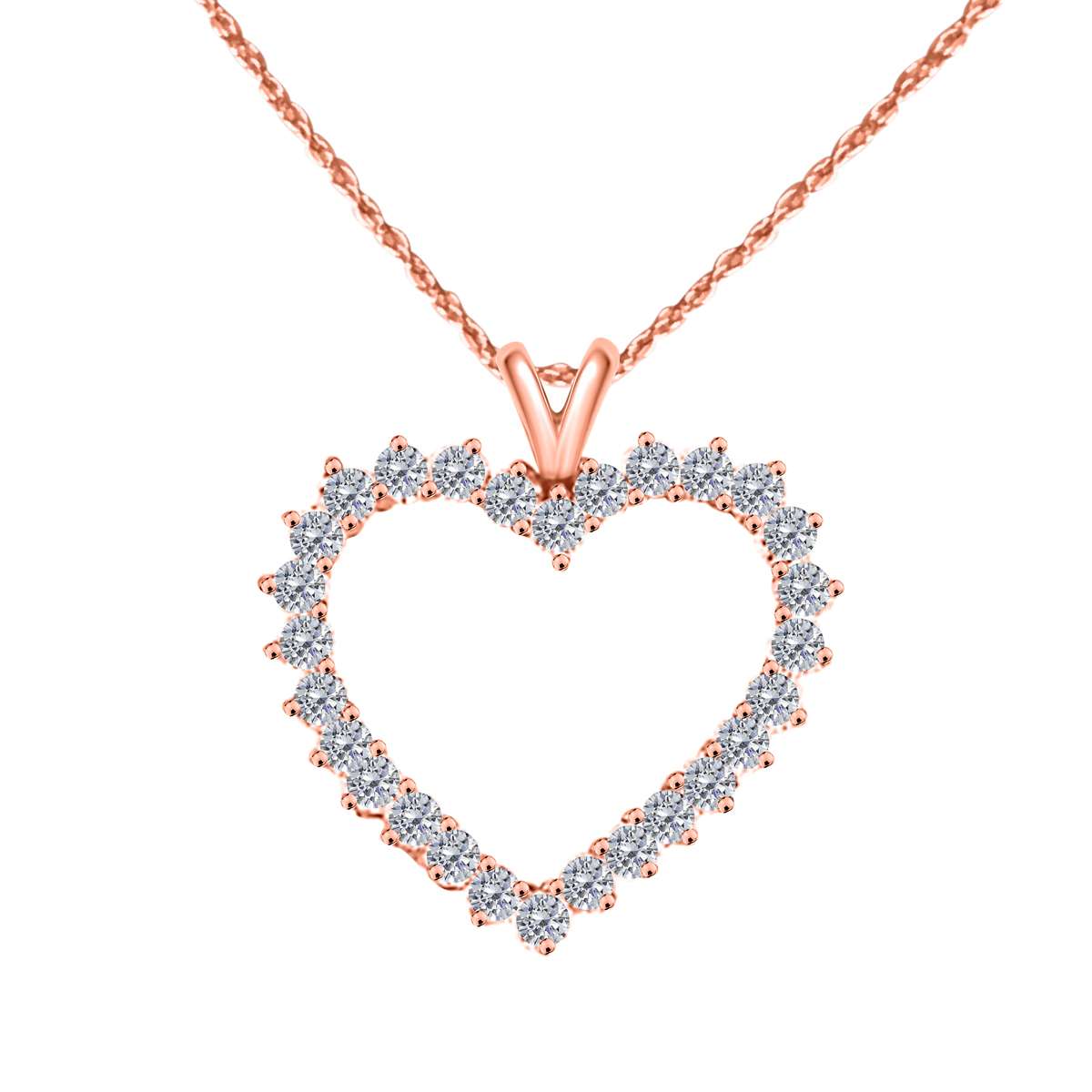 10K Rose White & Yellow Gold 2.00 Carat Natural Diamond Prong Set Heart Shape Pendant for Women With 18" Box Chain