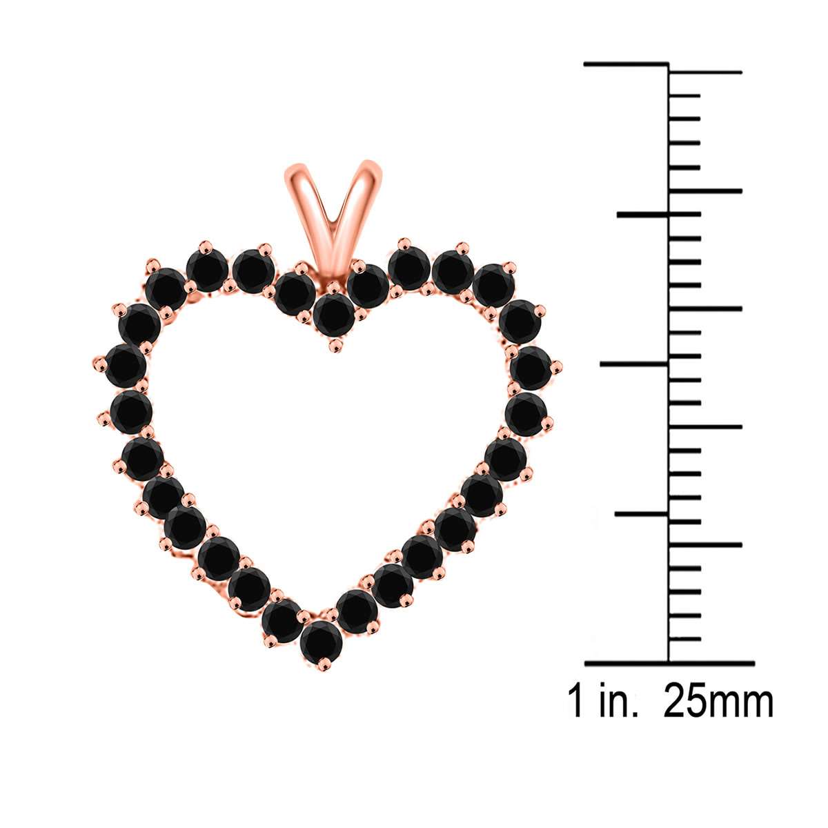 2.00 Carat Black Diamond Prong Set Heart Shape Pendant Necklace For Women In 10K Rose White & Yellow Gold With 18" Chain