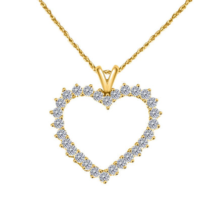 10K Rose White & Yellow Gold 2.00 Carat Natural Diamond Prong Set Heart Shape Pendant for Women With 18" Box Chain