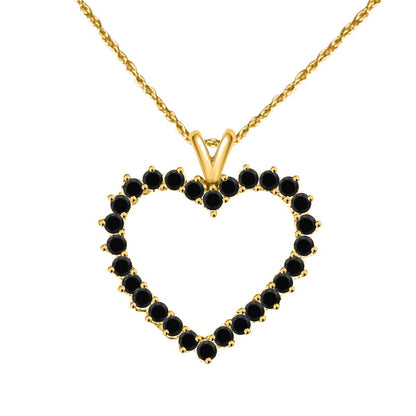 2.00 Carat Black Diamond Prong Set Heart Shape Pendant Necklace For Women In 10K Rose White & Yellow Gold With 18" Chain