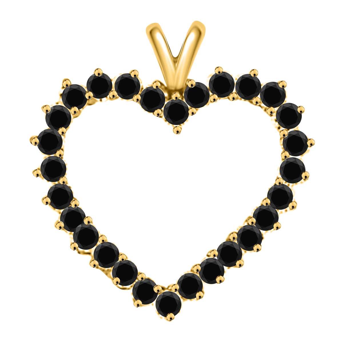 2.00 Carat Black Diamond Prong Set Heart Shape Pendant Necklace For Women In 10K Rose White & Yellow Gold With 18" Chain