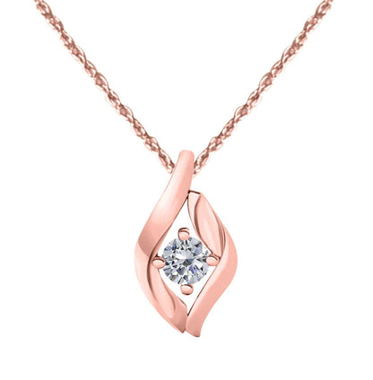 1/4 Carat Natural White Diamond Prong Set Pendant Necklace In 10K Rose White & Yellow Gold With 18" Box Chain