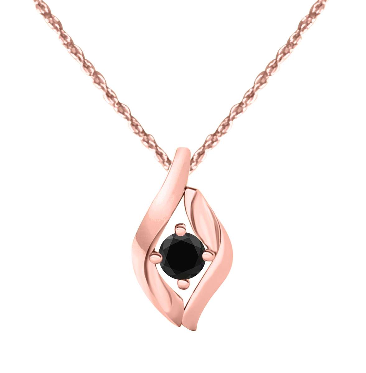 MauliJewels 0.25 Carat. Black Diamond Heart Pendant Necklace for Women In 10K Rose, White And Yellow Gold With 18'' Chain