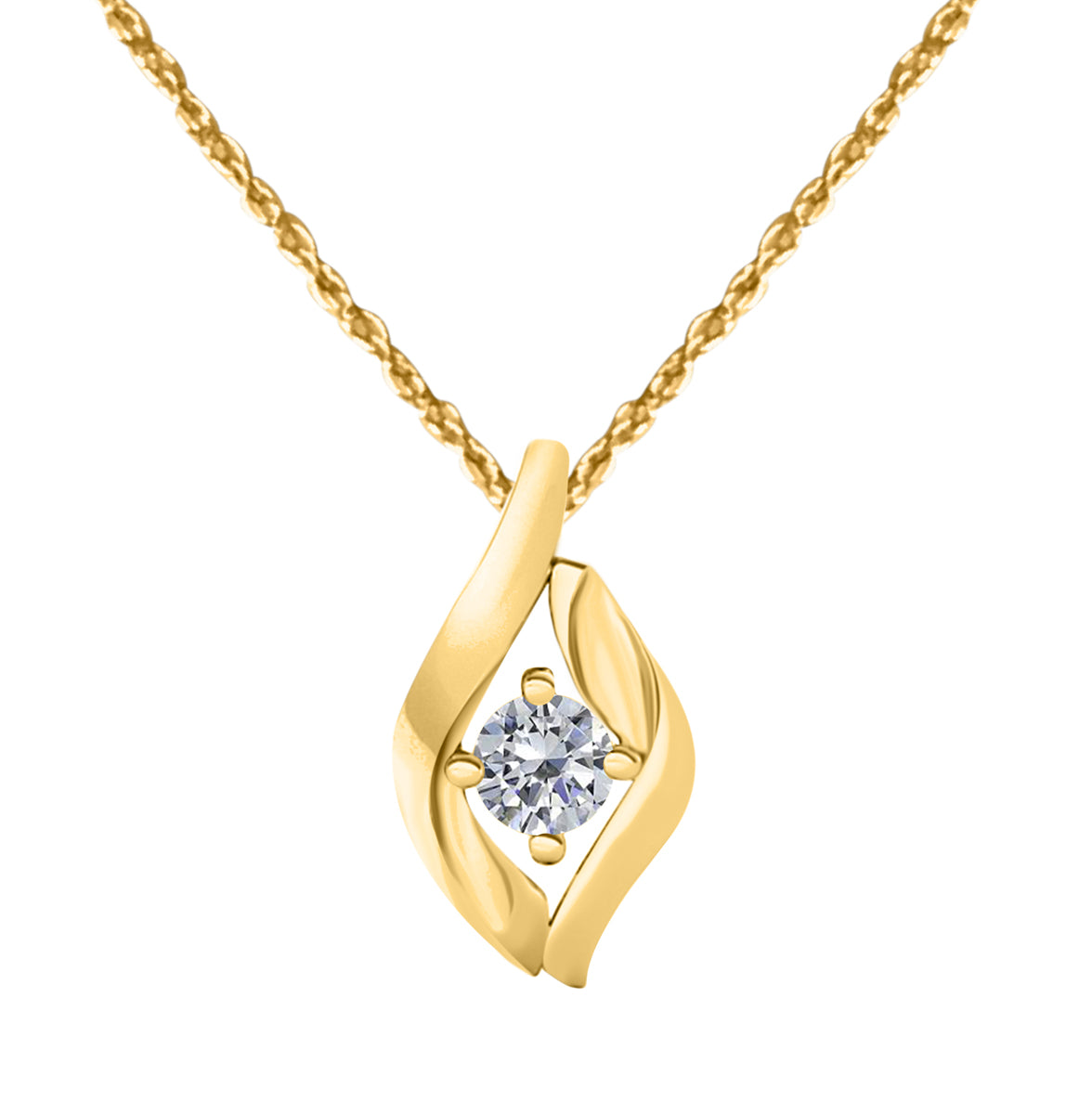 1/4 Carat Natural White Diamond Prong Set Pendant Necklace In 10K Rose White & Yellow Gold With 18" Box Chain