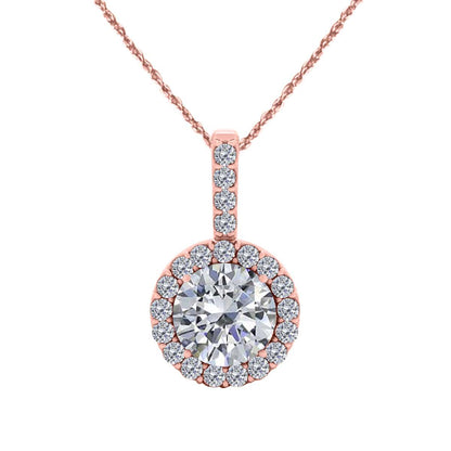 14K Rose White & Yellow Gold 0.65 Carat Natural Diamond Halo Diamond Necklace Pendant With 18" Chain