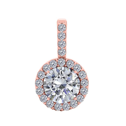 14K Rose White & Yellow Gold 0.65 Carat Natural Diamond Halo Diamond Necklace Pendant With 18" Chain Mauli Jewels